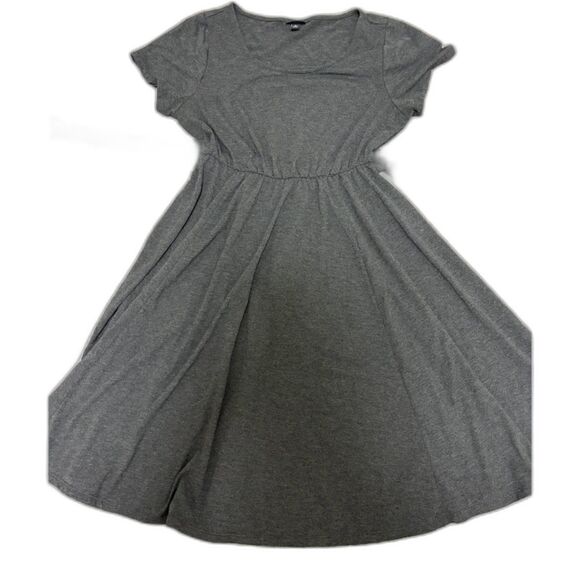 Torrid Dress L Gray Scoop Nck Cap Slve Fit & Flare Attached Belt Business Casual - Picture 6 of 7